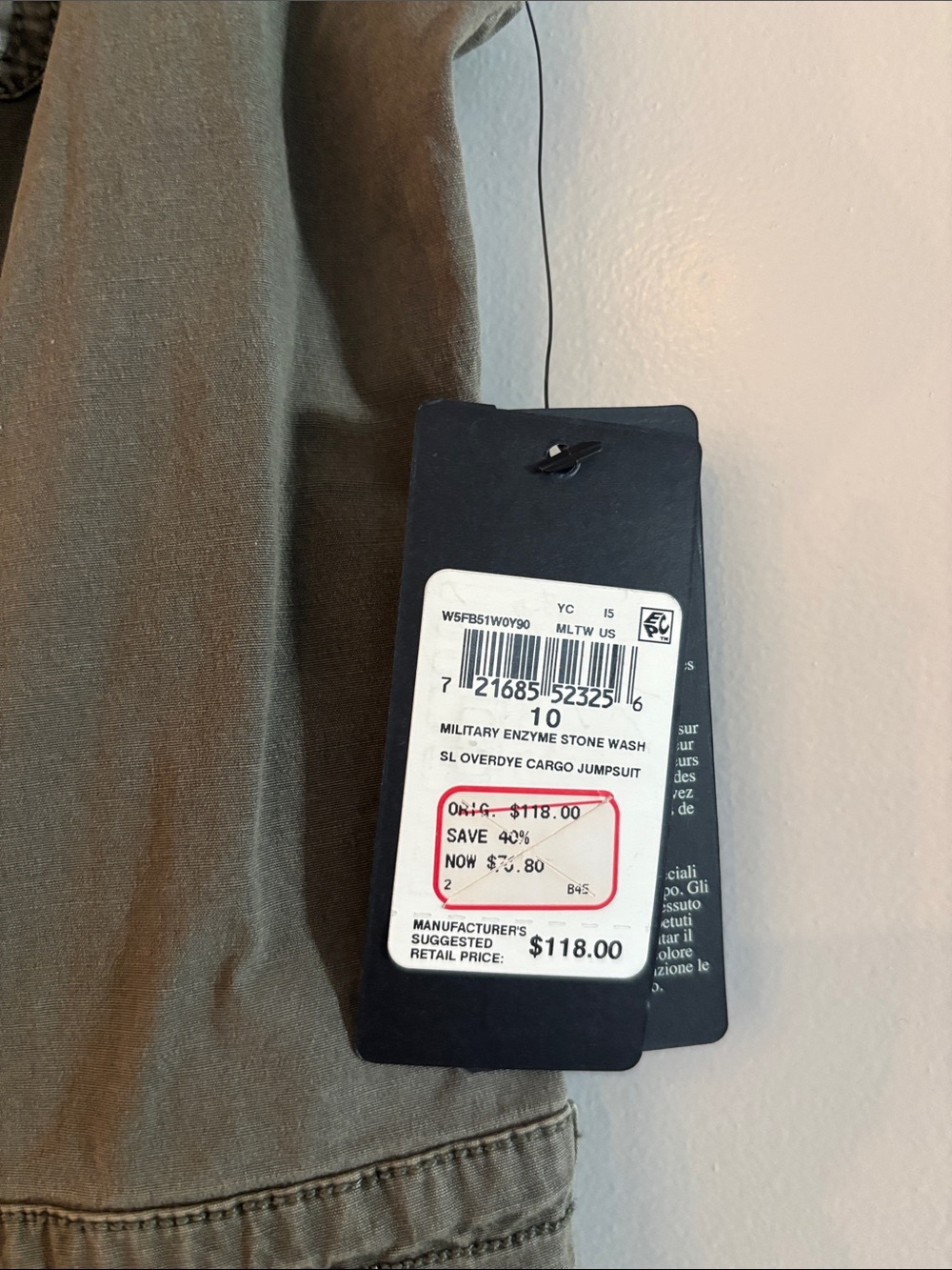 Guess Olive Green Sleeveless Utility Jumpsuit - Picture 2 of 7